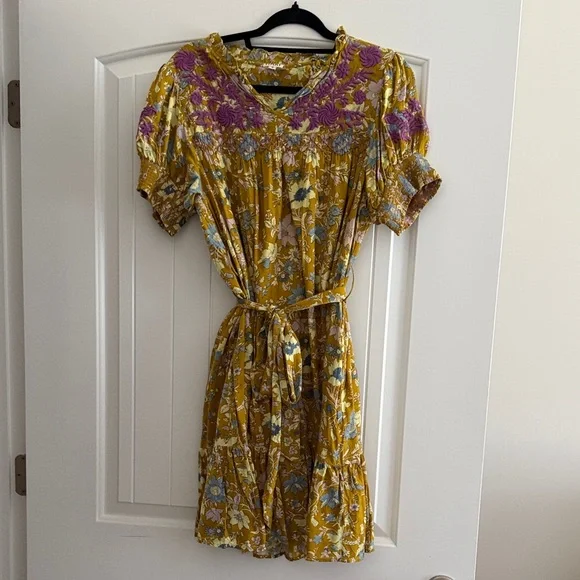 Chic Yellow and Purple Floral Mini Dress - Picture 1 of 4